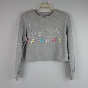 Friends Womens S Gray Skyline Graphic Long Sleeve Cropped Pullover Sweatshirt